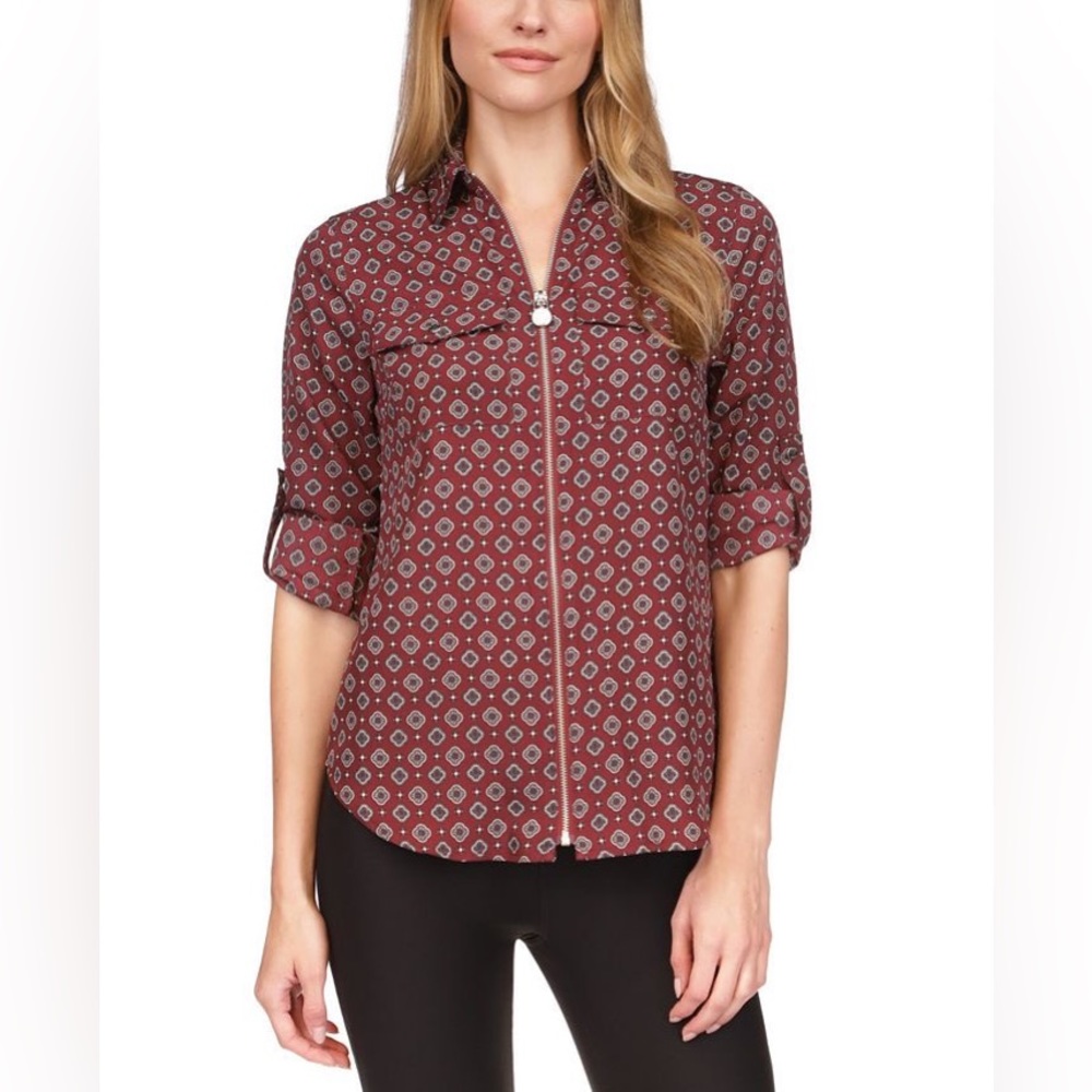 🆕 •MICHAEL KORS• Foulard-Print Zip Shirt